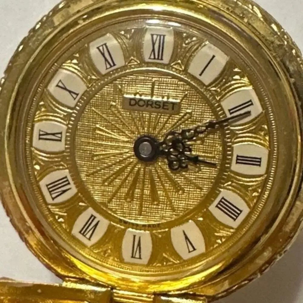 Vintage Dorset mini pocket watch wind up Works! Floral pattern on front & back
